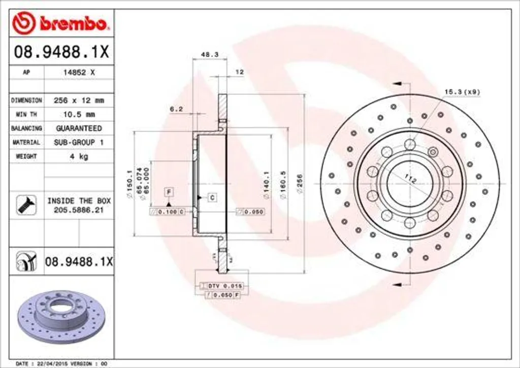 Disque de Frein Brembo 08.9488.1X : Stop aux Vibrations sur VW et Audi