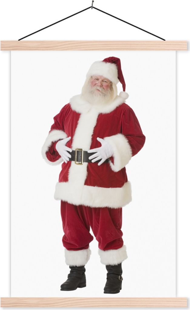MuchoWow Textilposter Der Weihnachtsmann mit den Händen auf seinem Bauch 60x90 cm mit holzfarbenen Rahmen - Textil