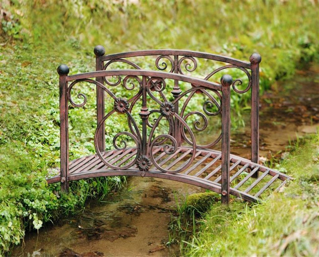 Pont décoratif "ruisseau" en métal aspect rouille, pont Image du produit 