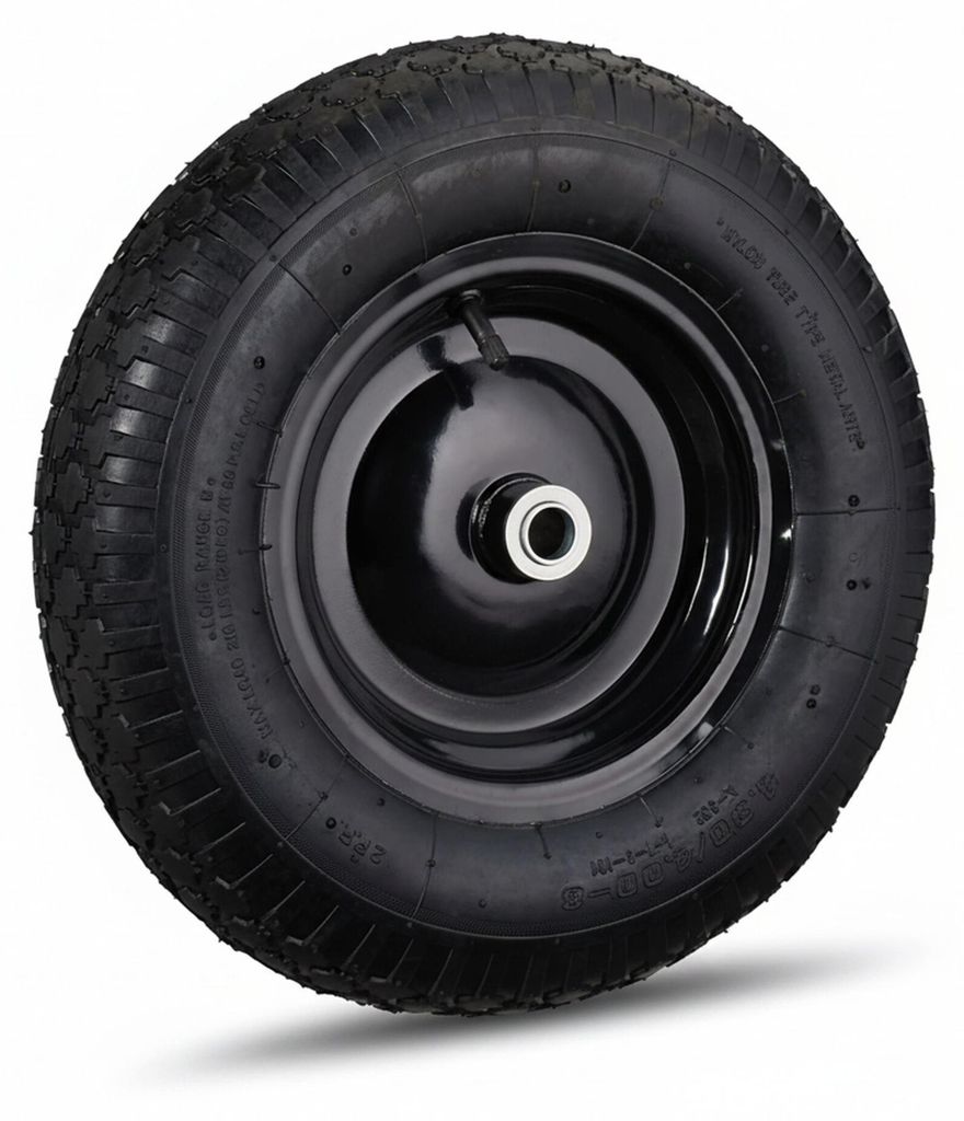 2 x Schubkarrenrad 4.80 4.00-8, luftbereift, Ersatzrad Schubkarre, Stahlfelge, Ventil, Reifen bis 120 kg, schwarz