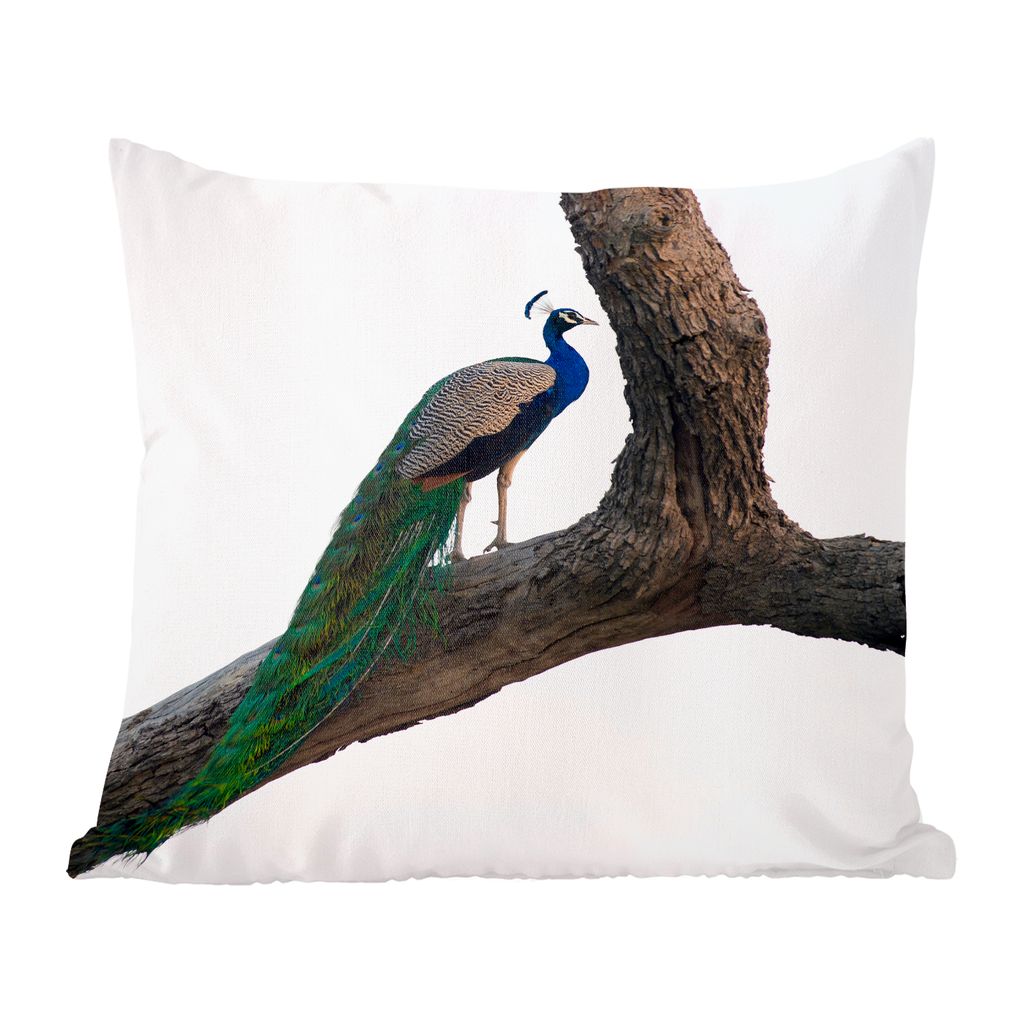 MuchoWow Zierkissen Sofakissen Wohnzimmer Dekokissen 50x50 cm Pfau - Baum - Blau - Komfort - Sofakissen