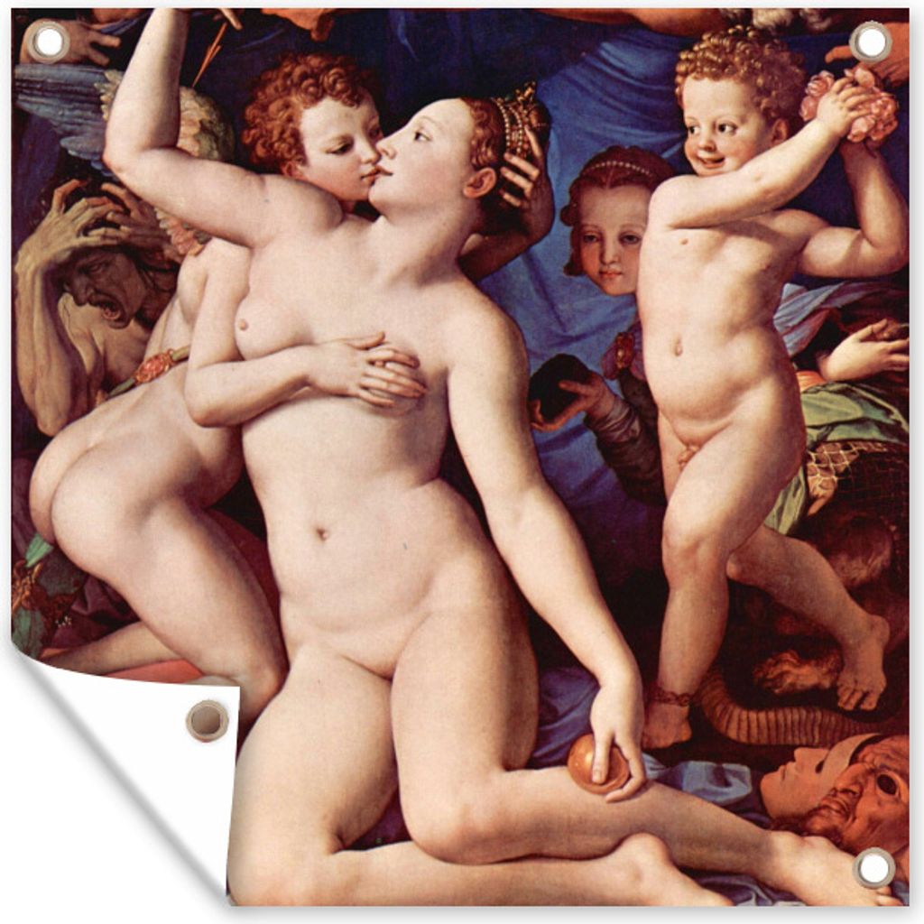 MuchoWow 50x50 cm Outdoor-Poster Gartendeko Sichtschutz Garten Poster für den Garten Venus, Amor, Torheit und Zeit - Leonardo da Vinci