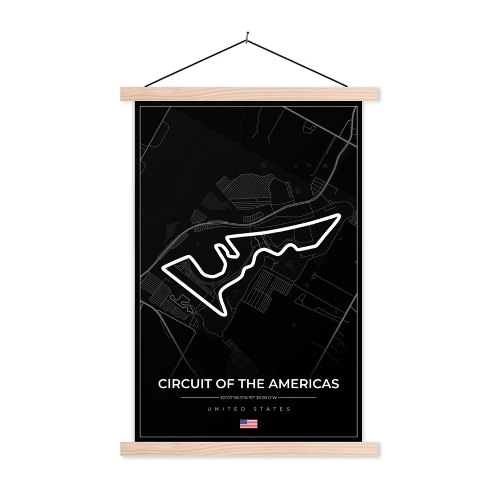 MuchoWow Textilposter Amerika - Rennstrecke - Formel 1 - Circuit of the Americas - Rennsport - Schwarz 120x180 cm mit holzfarbenen Rahmen - Texti...