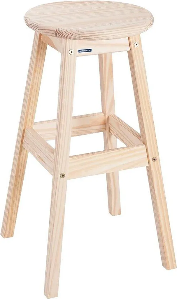 Tabouret de bar haut 70 cm en bois de pin naturel avec repose-pieds