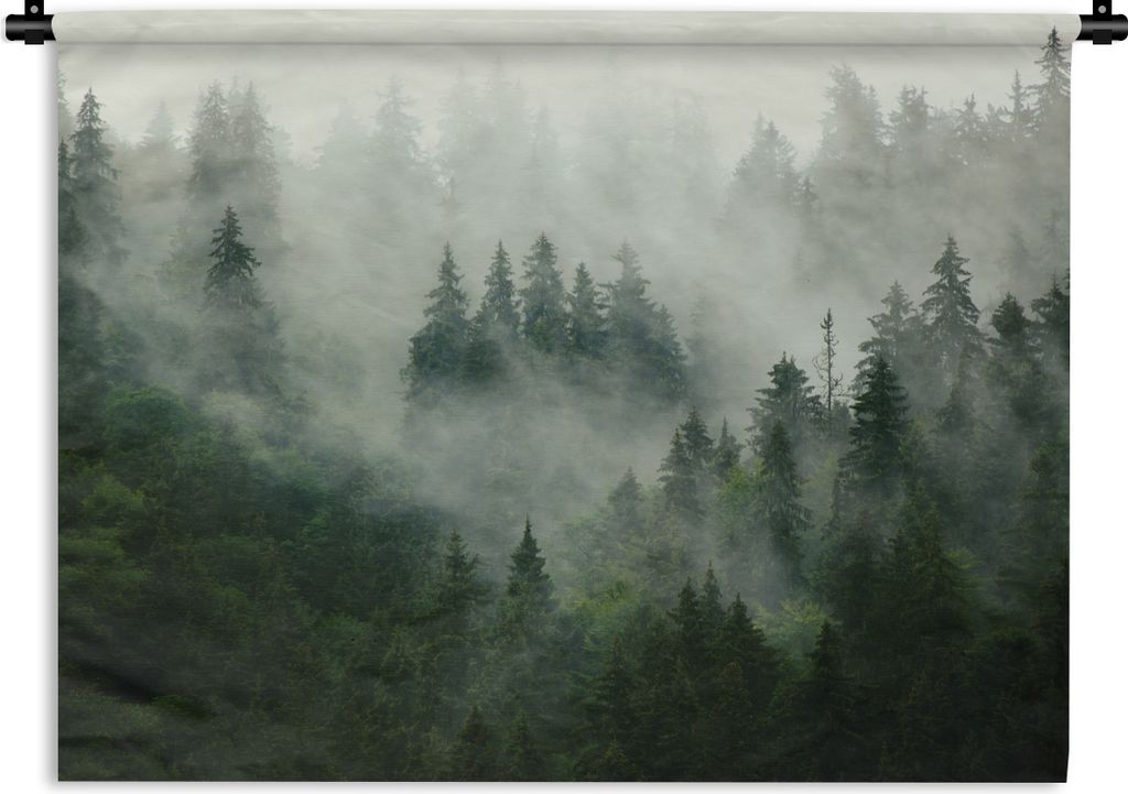 MuchoWow Wandteppich Wandbehang Wald - Nebel - Bäume - Natur 150x112.50 cm Tapisserie Dekoration Wandtuch - Wanddecke - Wandteppiche