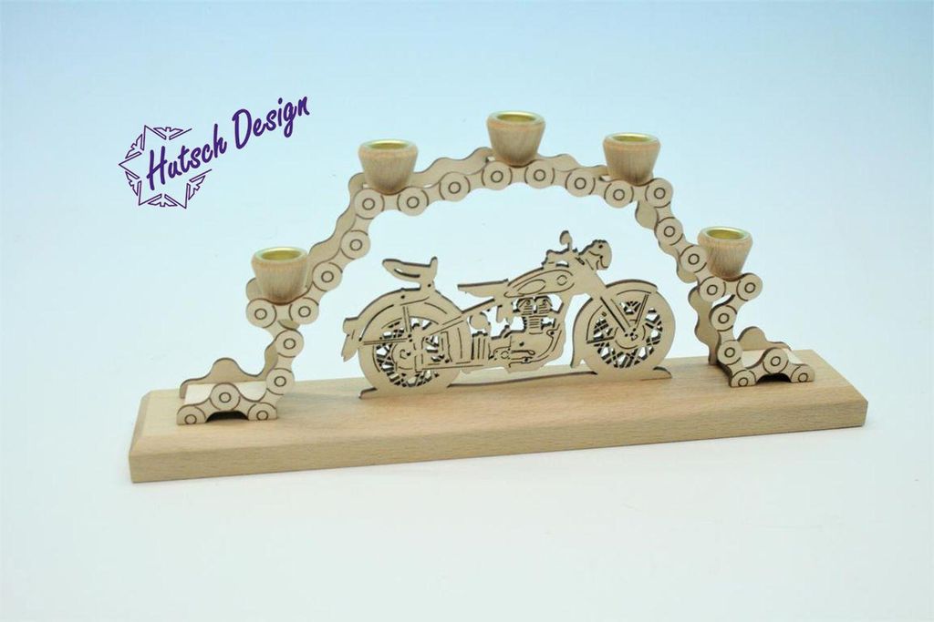 Motorradschwibbogen mit AWO-Oldtimer-Motorrad und Kettenbogen, 5 Teelichter BxHxT 28x6x16cm NEU