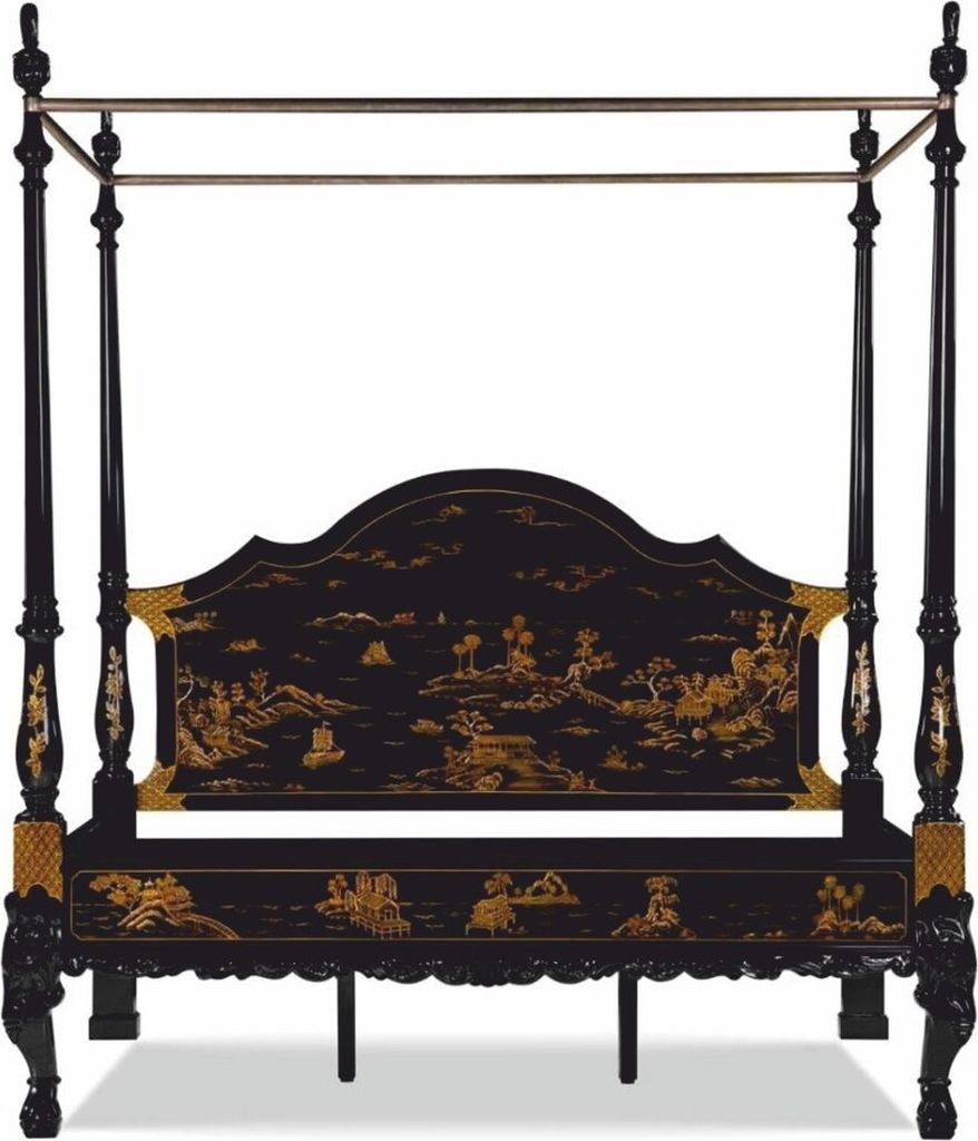 Casa Padrino Luxus Barock Himmelbett im chinesischen Stil Schwarz / Gold - Schlafzimmer Möbel
