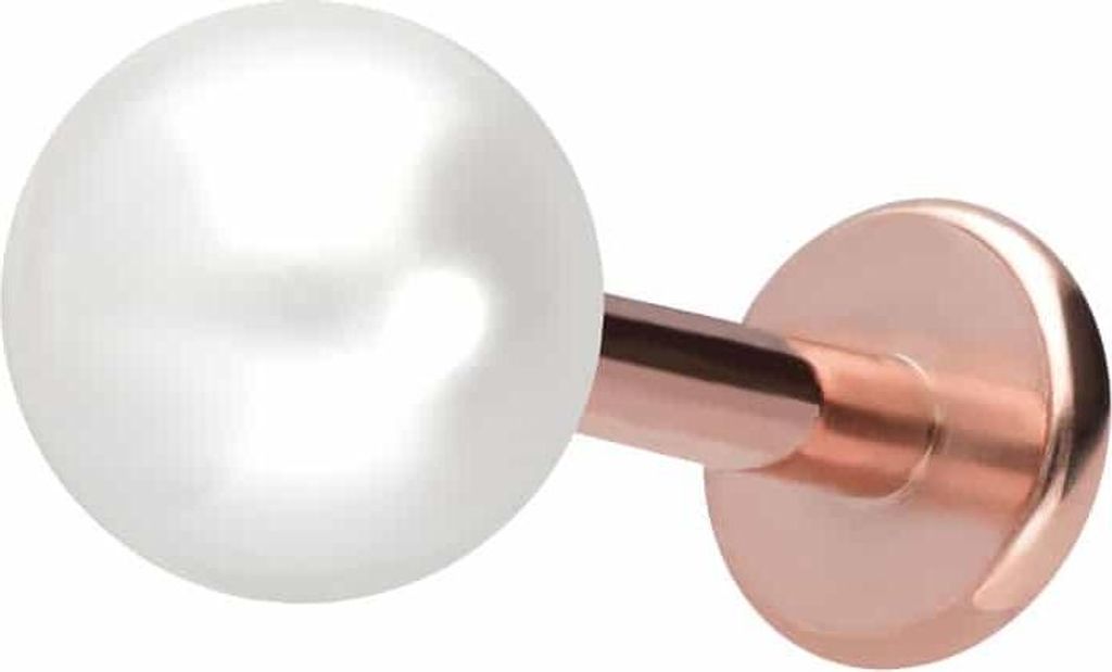 Ohrpiercing, Nasenpiercing Titan Labret mit Innengewinde SYNTHETISCHE PERLE RoséGold Stablänge: 7mm | Stabstärke: 1,6mm | Perlengröße: 6mm
