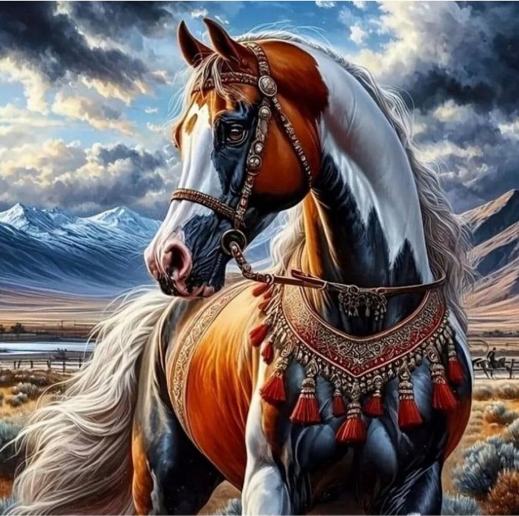 NORIMPEX Diamantov Malovin Pferd im Indianergeschirr 30x40cm