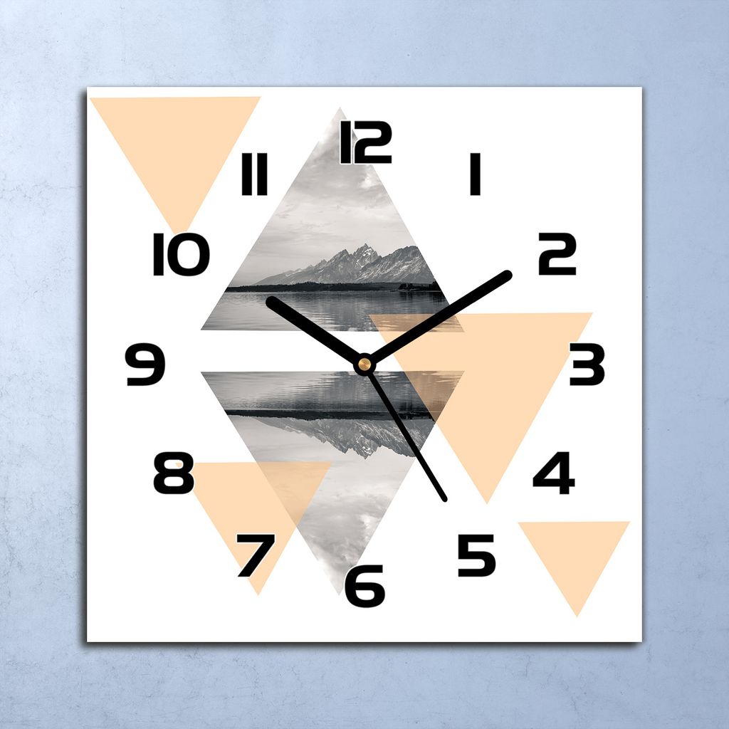 Wanduhr Echt-Glas-Küchenuhr See und Dreiecke Quarz Lautlos 30x30 Deko Bilder