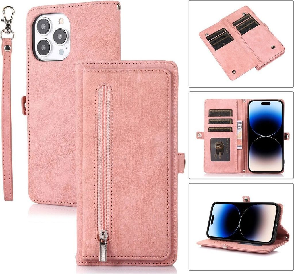 Mobigear Zipper iPhone 14 Pro Hülle Klapphülle Geldbörse - Roségold