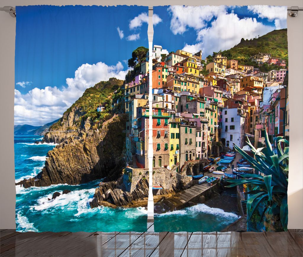 ABAKUHAUS Leben im Meer Rustikaler Vorhang, Italienisches Mittelmeer, Wohnzimmer Universalband Gardinen mit Schlaufen und Haken, 280 x 225 cm, Mehr...