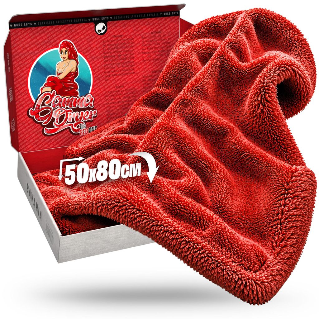 Nuke Guys Gamma Dryer XXL | Ultra saugstarkes Trockentuch 1400 GSM in Rot 50x80cm | Fusselfrei, abgerundete sanfte Fasern, kratzerfrei, extra groß...