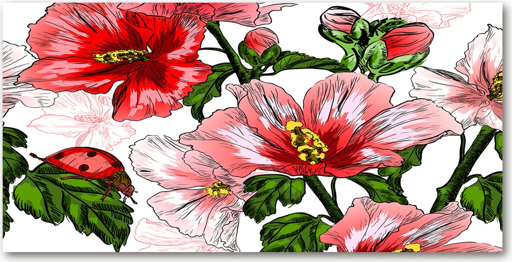 Tulup Glas-Bild - 100x50 -Wandkunst - Wandbild hinter gehärtetem Sicherheitsglas - Blumen & Pflanzen - Hibiskus - Rot