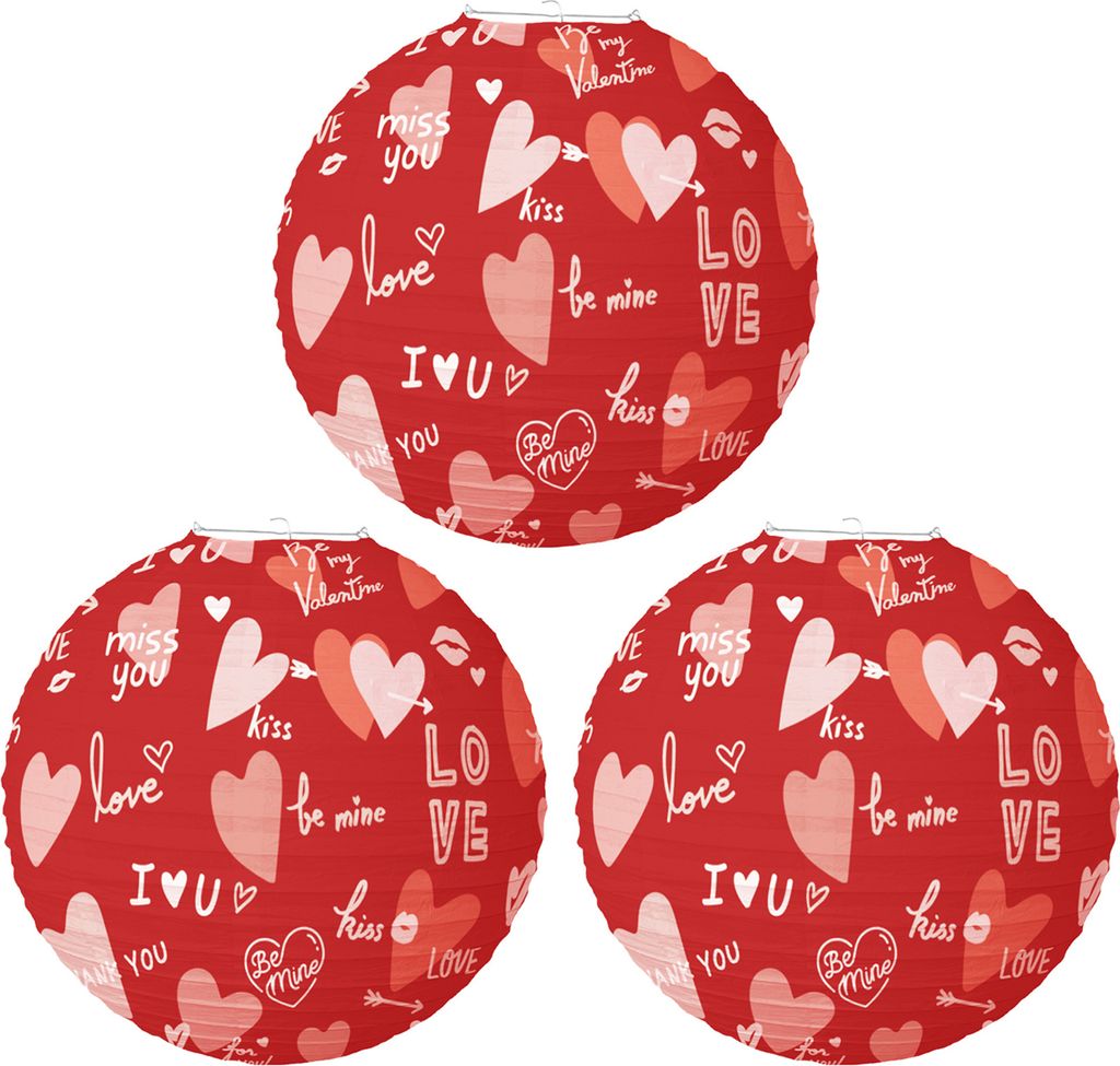 Stück Papierlaternen zum Valentinstag, rot-rosa, Herz-Hängelaternen, runde Partylaternen für Hochzeitstagsdeko