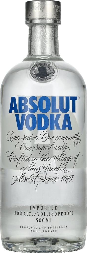 A clear, well-lit studio shot of an Absolut Vodka bottle against a white background.