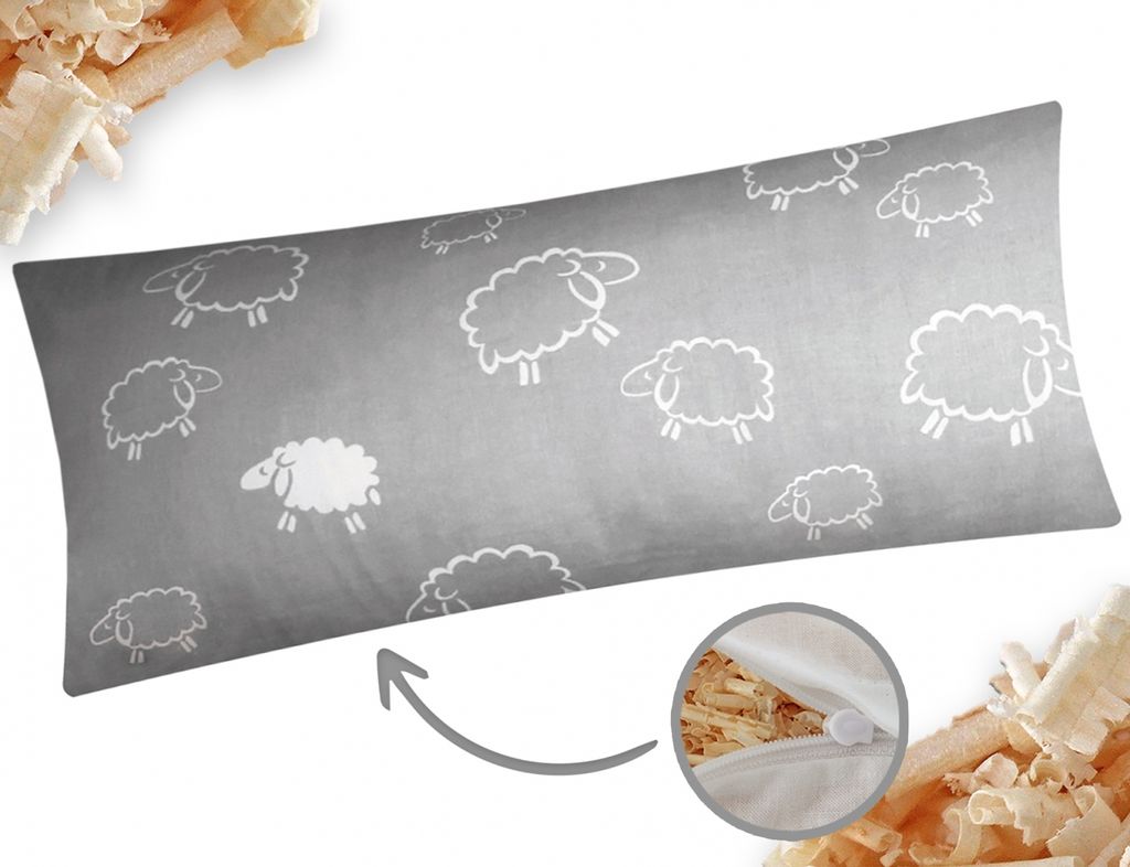 Zirbenkissen 40x80cm - Gefüllt mit Zirben - Schafe in Grau und Weiß - Duftkissen mit Zirbenflocken/Zirbenspäne, Reißverschluss (Zirbe-99/7-40x80)