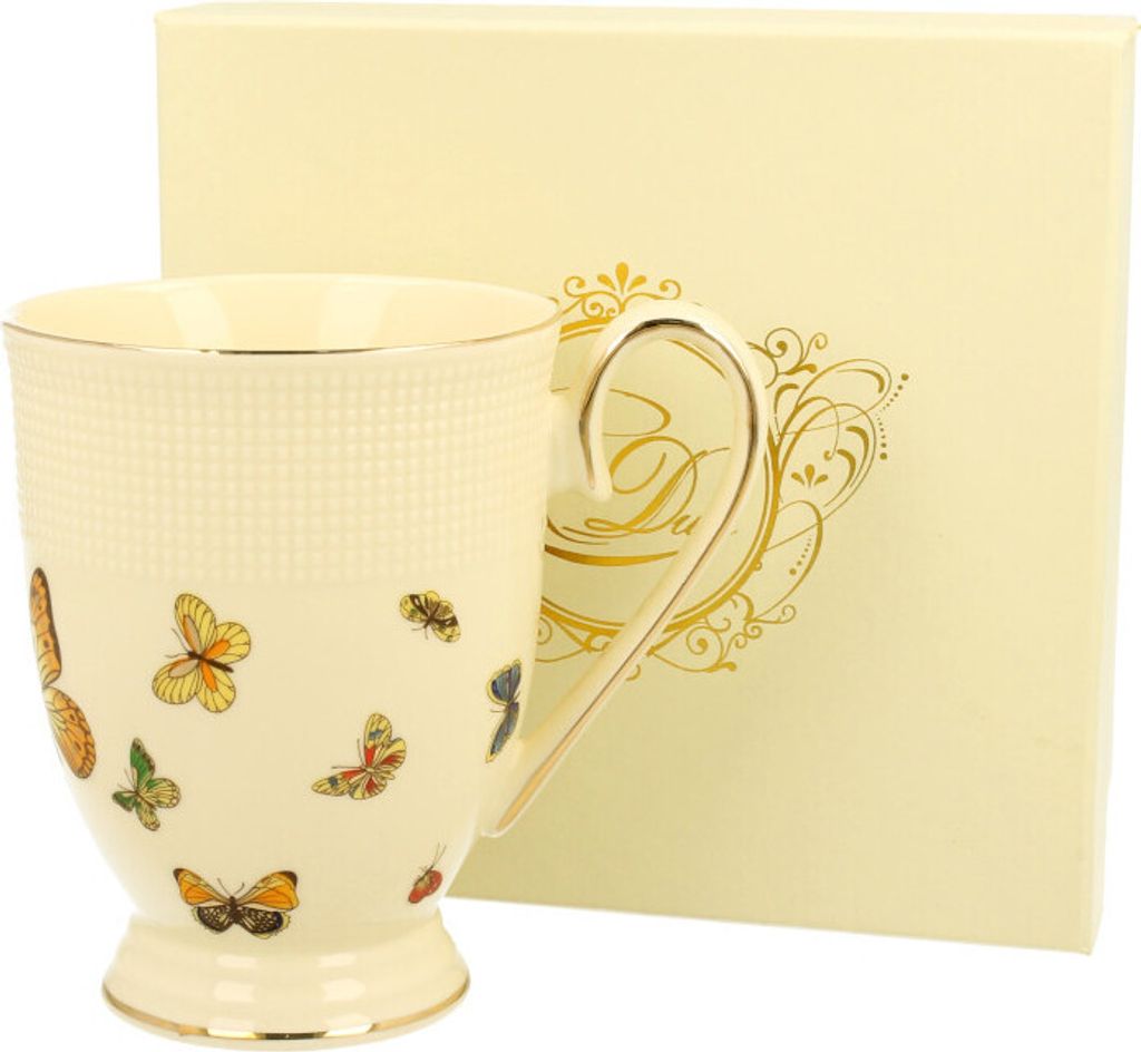 DUO ECRU Becher 400 ml BUTTERFLIES New Bone China Porzellan