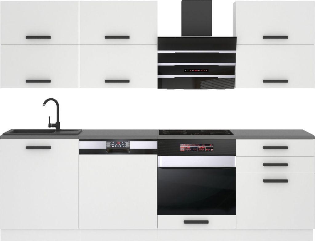 Belini Küchenzeile Küchenblock Madison - Küchenmöbel 240 cm Einbauküche Vollausstattung ohne Elektrogeräten mit Hängeschränke und Unterschr...