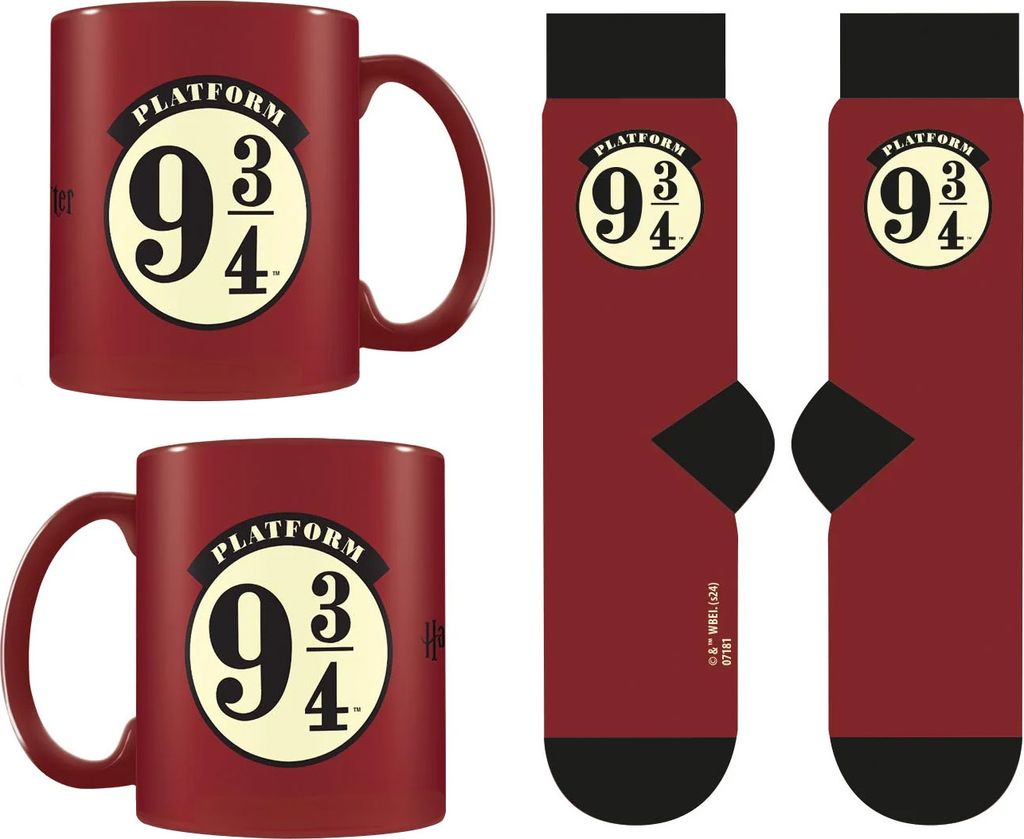 Harry Potter - Tasse/Socken-Set, Bahnsteig 9 3/4 PM10912 (Einheitsgröße) (Weinrot)