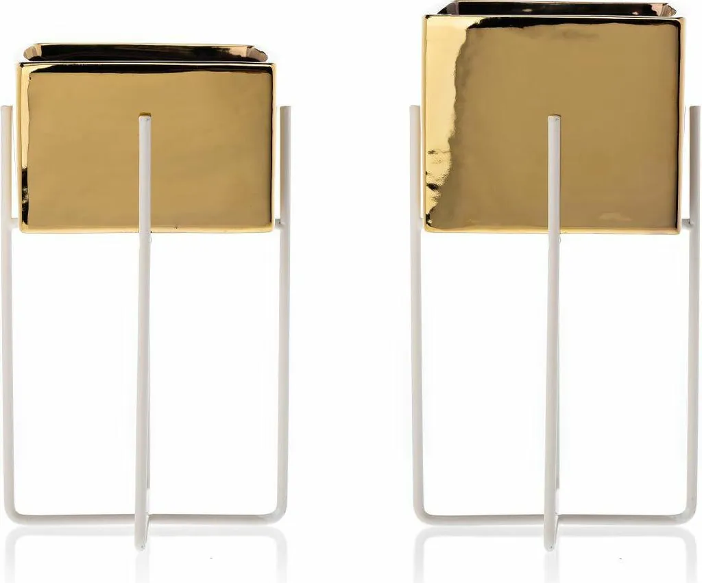 HowHomely Mizu Gold White Pots de fleurs 21 et 23 cm en céramique chic