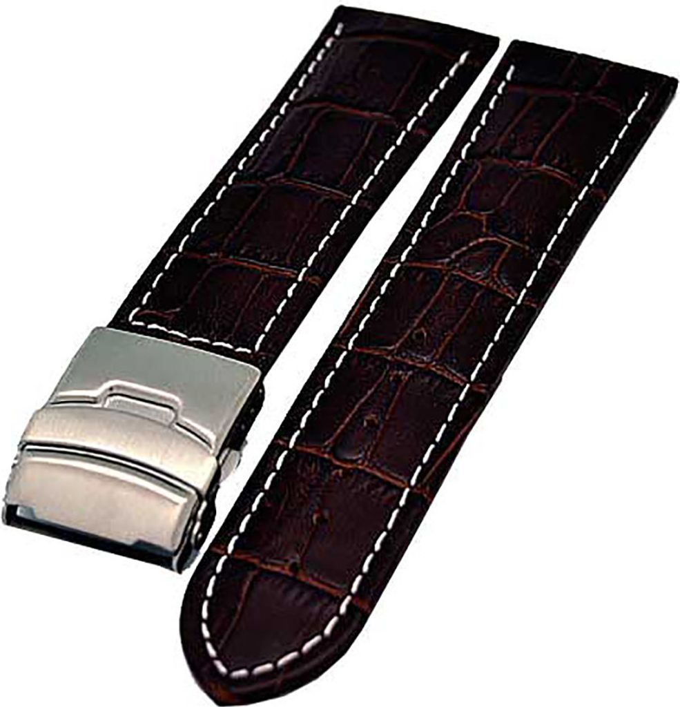 Uhrenarmband mit Faltschließe 22mm braun mit weisser Naht