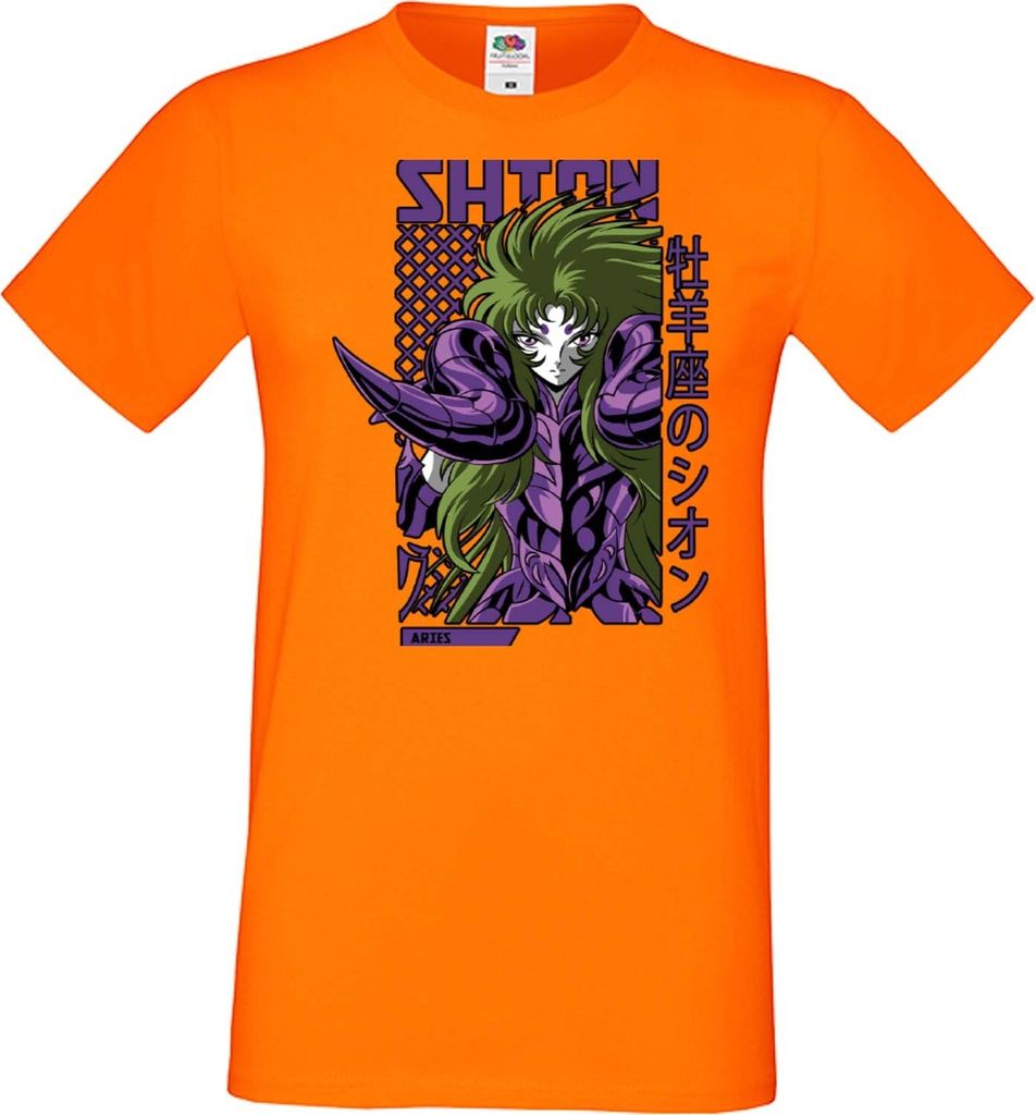 Herren T-Shirt Anime Manga Saint Anime Seiya Aries Shion, Man XL / Orange