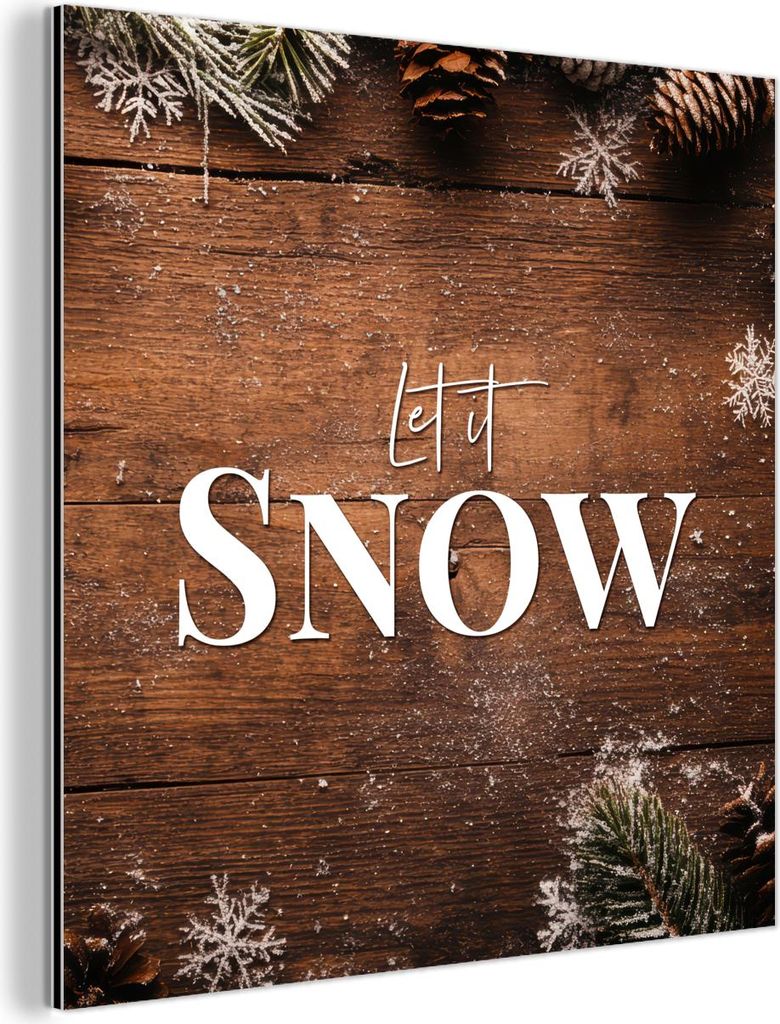 MuchoWow Wanddekoration Metall Metallbild Wandkunst 20x20 cm Schnee - Holzoptik - Zitat - Let it snow MuchoWow Aluminium Gemälde - Alu Dibond Bilder