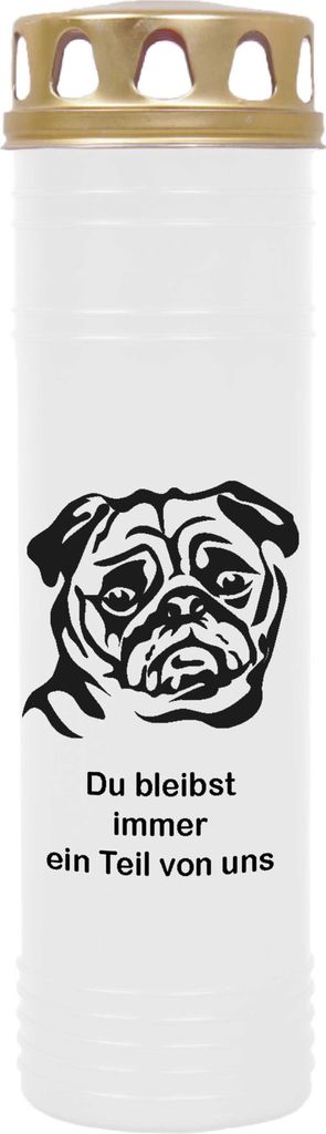 Grabkerze Weiß, Brenndauer: 170 Stunden ( 7 Tage ), Motiv: Mops