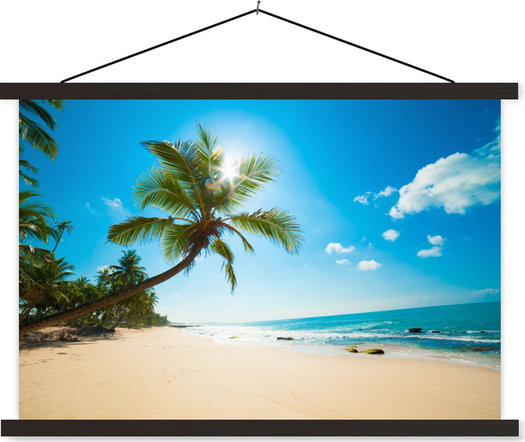 MuchoWow Textilposter Strand - Meer - Sonne - Palme 90x60 cm mit schwarzem Rahmen - Aufhängungssatz