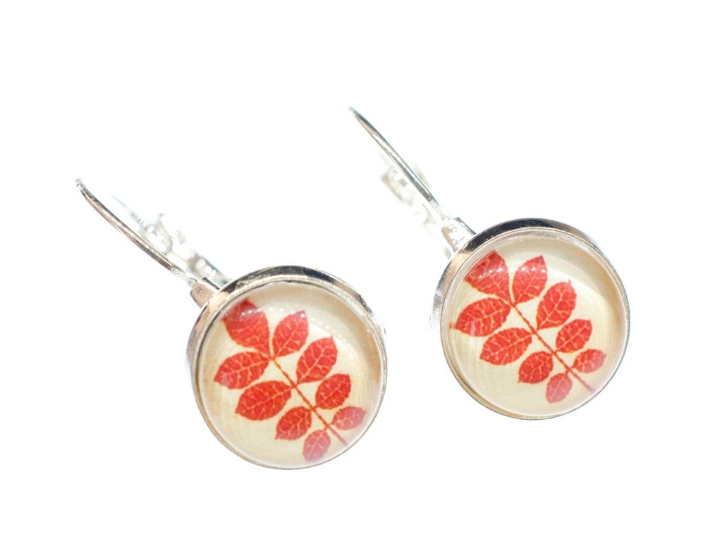 Rote Blätter Ohrringe Miniblings Cabochon herbstlich Herbst Blatt silber rot