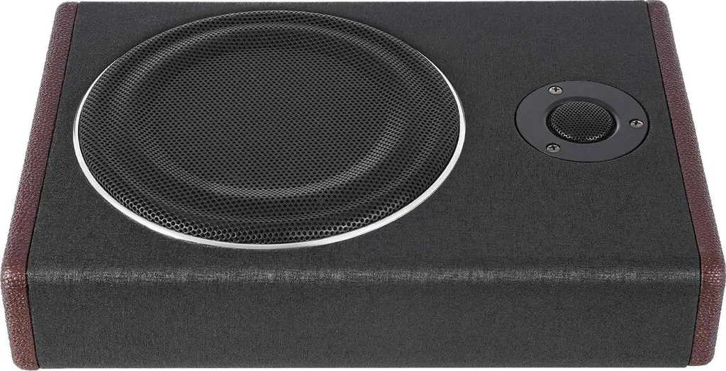 Subwoofer per auto - Subwoofer attivo da sotto sedile - 600 W max. - Amplificatore integrato - Piatto 37×25×7,5 cm - Fusibile da 20 A - 12 V