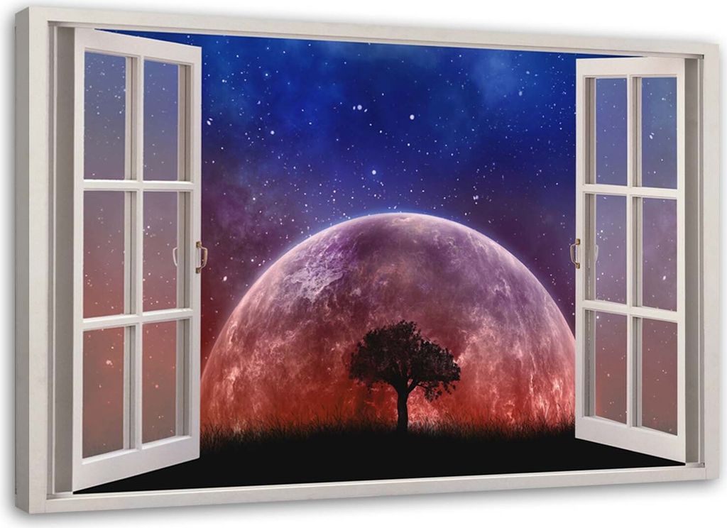 Leinwandbild fenster - mond 120x80 cm Feeby lila wandbild bereit zum aufhängen