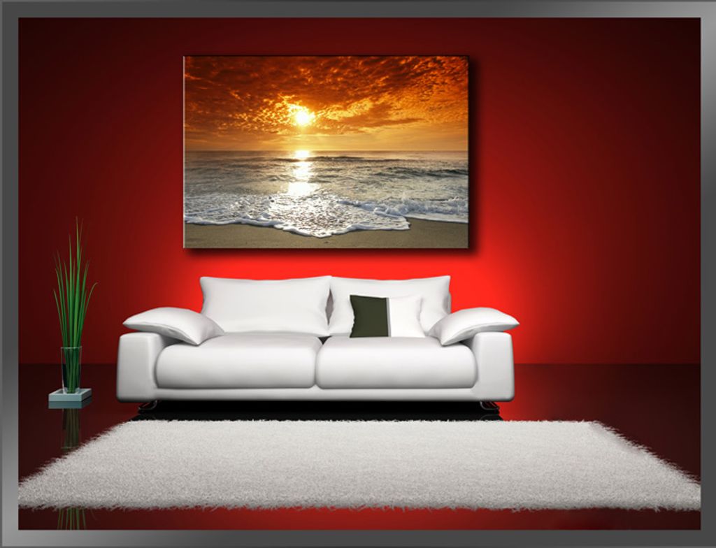 Bild Strand Meer Keilrahmen Leinwand Poster Wandbild 120 cm*80 cm 547 Sundown 
