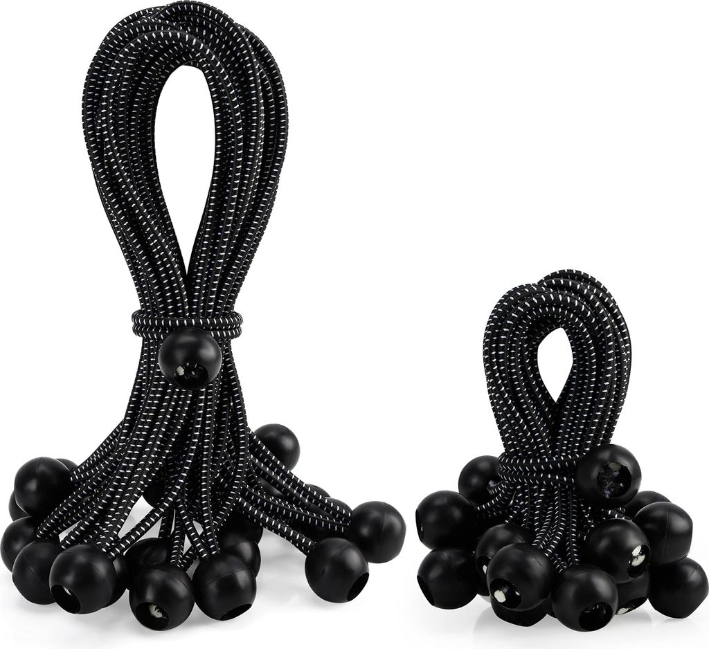 Belle Vous 50er Pack Schwarzer Strapazierfähiger Bungee Cord Spanngummis mit Kugel - 2 Größen - Elastische Planen Expander - Verstellbares Gummi...
