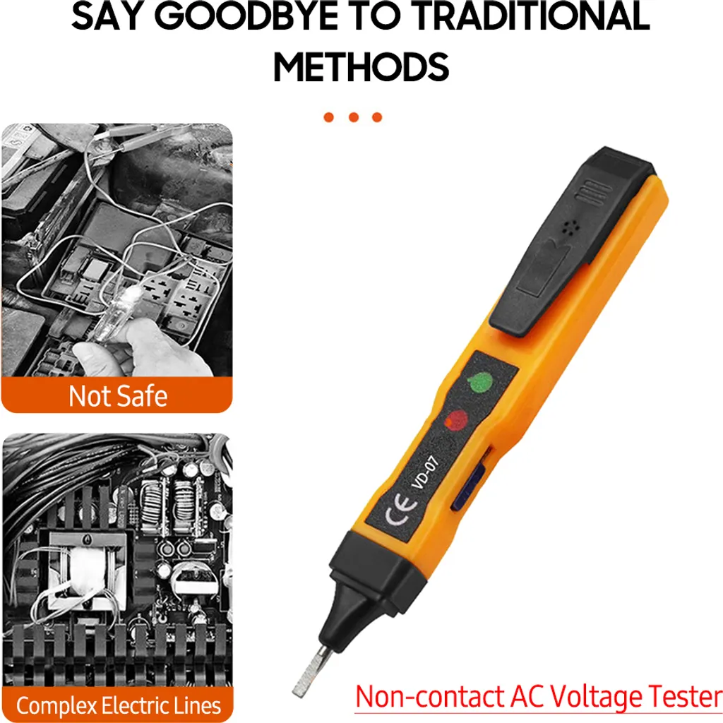 Penna tester di tensione AC senza contatto AC 70-250V DC 250V Rilevatore portatile NCV con doppio allarme sonoro e luminoso, riconoscimento di zero/fili in tensione, rilevamento del punto di interruzione, controllo del livello della batteria - 5