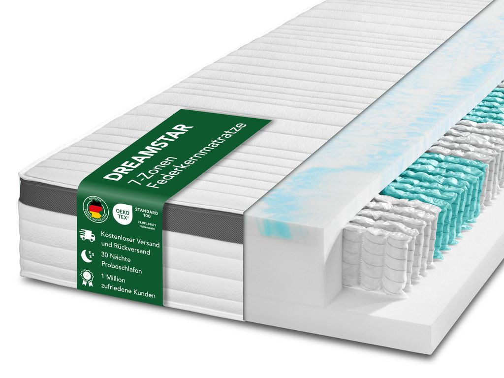 Hochwertige XXL-Matratze mit Taschenfederkern | 90 x 200 cm Produktbild 