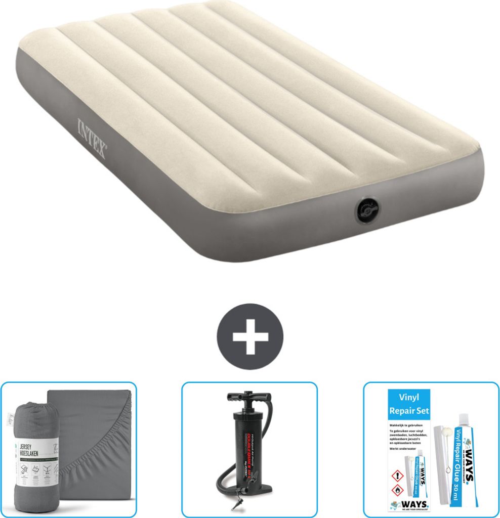 Intex Luftbett – 1 Person – 99 x 191 x 25 cm – Beige – im Lieferumfang enthalten Spannbettuch - Pumpe en Reperaturset