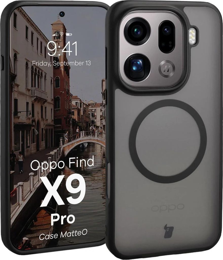 Handyhülle mit Magnetring für Oppo Find X9 Pro, Bizon Case MatteO, Getönt-Schwarz