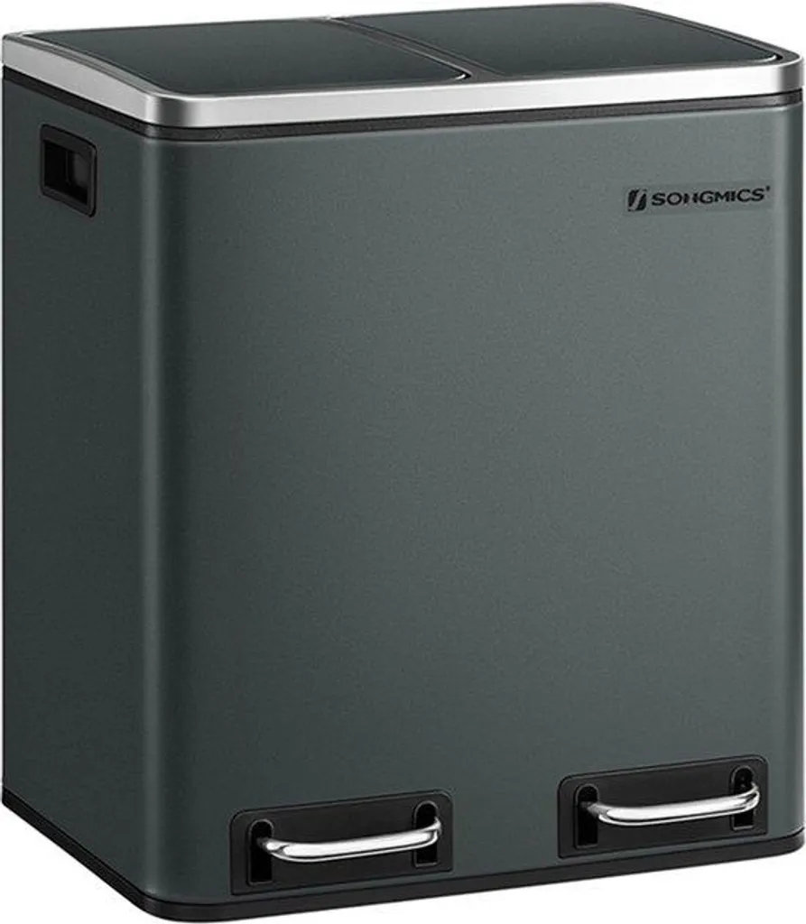 Poubelle tri sélectif 30L pour petite cuisine, design gris et inox