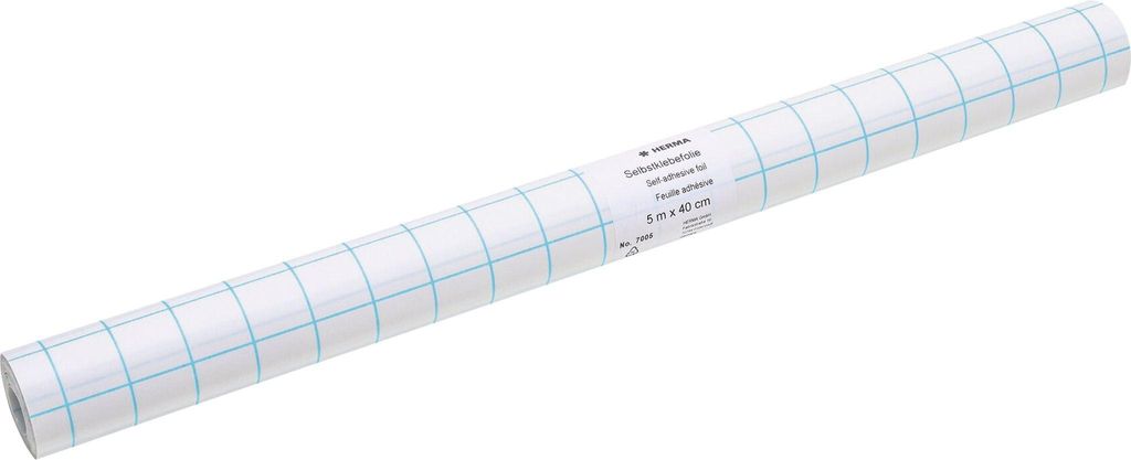 A roll of transparent book protection film with a grid pattern on a white background.