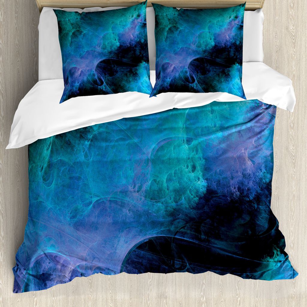 ABAKUHAUS Fractal Bettbezug, Surreal Hazy Farben, Milbensicher Allergiker geeignet mit Kissenbezügen, 155 cm x 220 cm - 80 x 80 cm, Blau