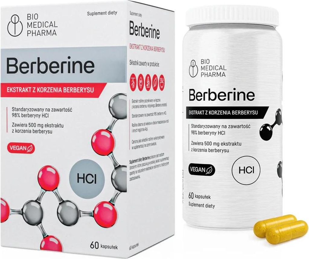 Berberine HCl, 500 mg extract met 98 % standaardisatie, 60 Productafbeelding 
