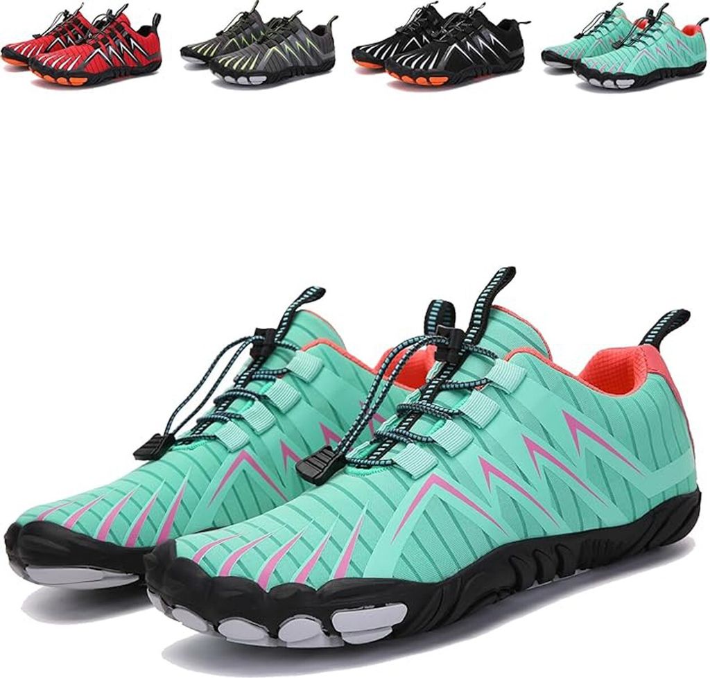 ASKSA Unisex Barfussschuhe Schnell Trocknend Zehenschuhe Traillaufschuhe Leicht Rutschfeste Schuhe, Gruen, Groesse: 40