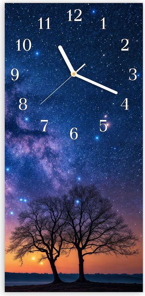 Wanduhr aus Glas mit Motiv Sternenhimmel Baum- 30 x 60 cm - inkl. Aufhängesystem