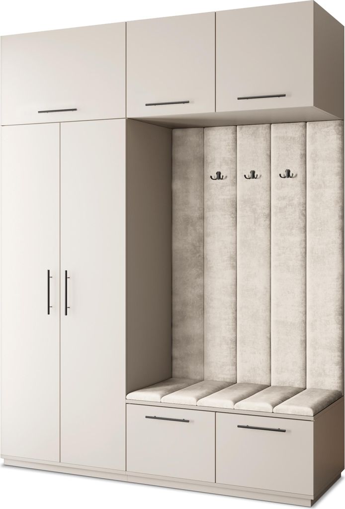 Masseno Garderobe-Set REMA 180/240/60 cm Modern Garderobenschrank Kaschmir, Veloursstoff MONOLITH 04 (Beige)