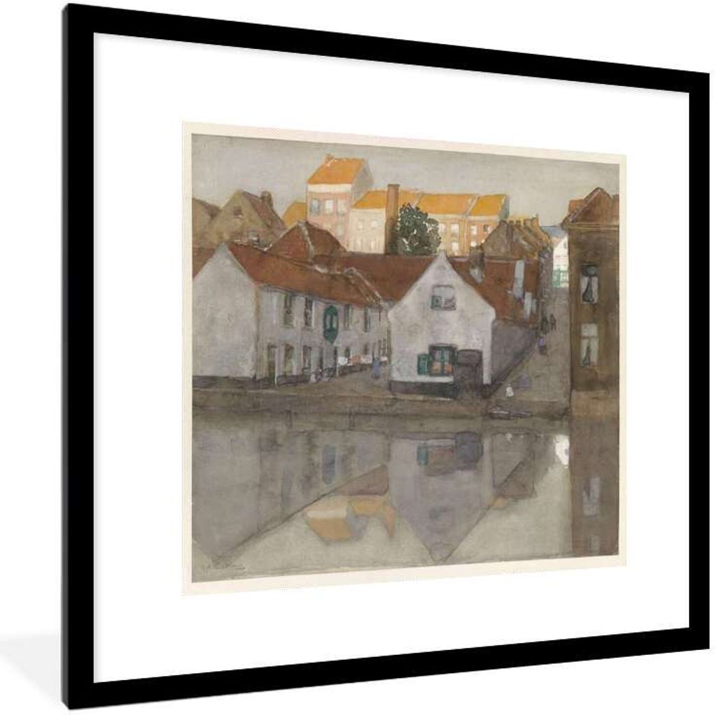 MuchoWow Gerahmtes Poster Slum in Gent - Gemälde von George Hendrik Breitner 40x40 cm - Poster mit Schwarzem Bilderrahmen Wandposter Rahmen Foto...