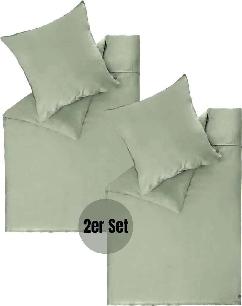 SCHÖNER WOHNEN collezione biancheria da letto in raso PLAIN verde 135 x 200 cm - set di 2