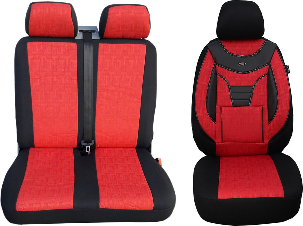 Fiat Scudo 2 Bj 2007-16 kompatible Schonbezüge (inkl. Doppelsitzbank) in Rot/Schwarz (903)