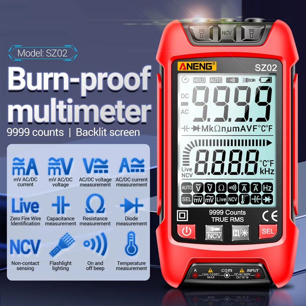 Multimètre Digital ANENG SZ02 Intelligent 9999 Points avec Testeur NCV
